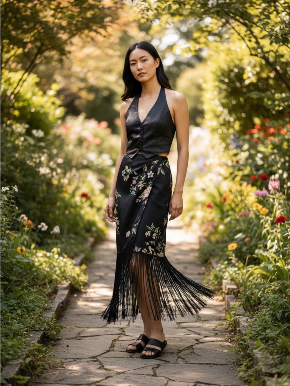 Marc Jacobs 90s vintage fringe floral silk wrap skirt